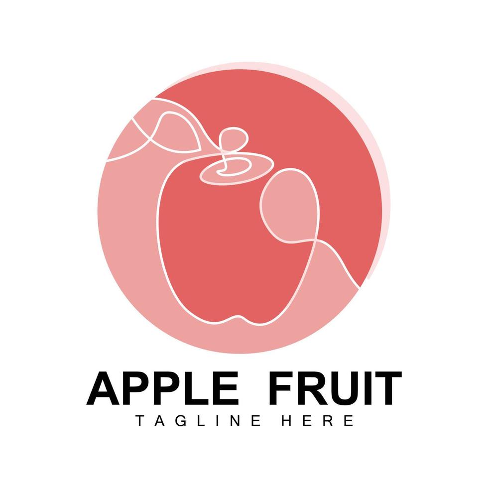 apfellogodesign, fruchtvektor mit linienkunststil, obst- und gartenikonenillustrationsschablone markenprodukte des obstgeschäfts vektor