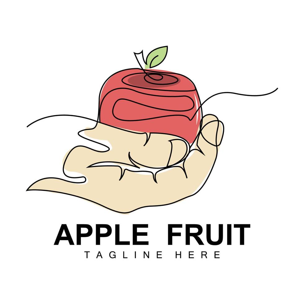 apfellogodesign, fruchtvektor mit linienkunststil, obst- und gartenikonenillustrationsschablone markenprodukte des obstgeschäfts vektor