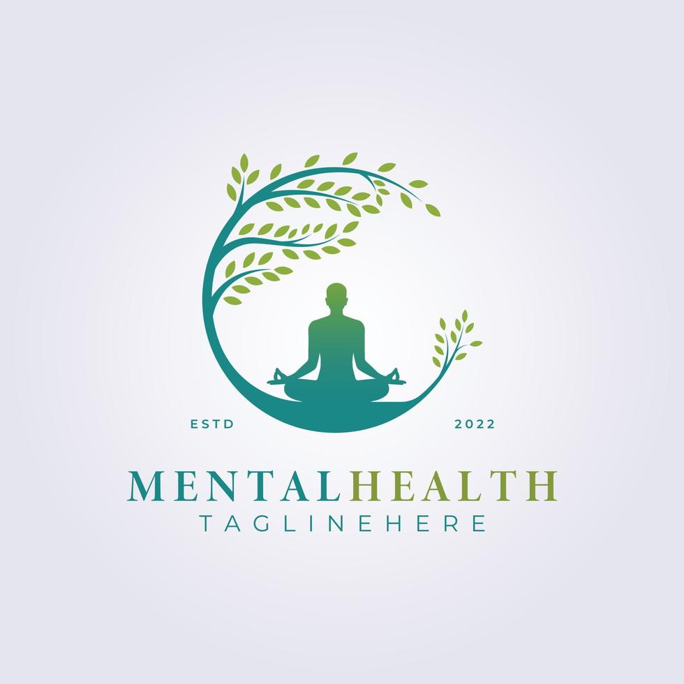 meditation, mental hälsa natur logotyp vektor illustration design