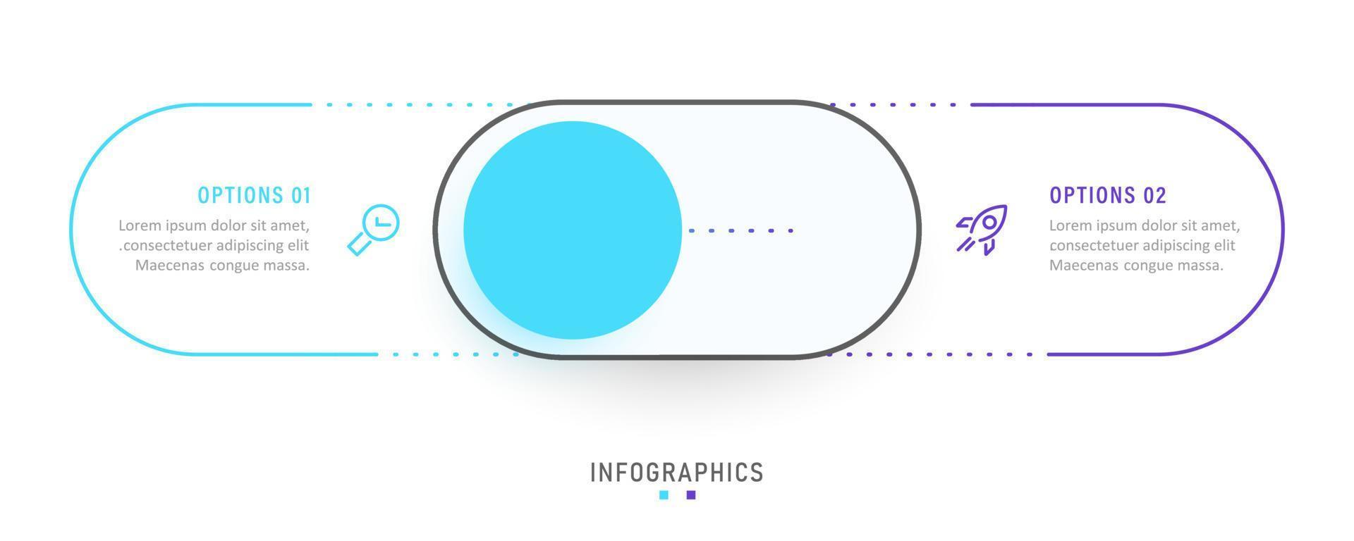 Vektor-Infografik-Etikettendesign-Vorlage mit Symbolen und 2 Optionen oder Schritten. kann für Prozessdiagramme, Präsentationen, Workflow-Layouts, Banner, Flussdiagramme und Infografiken verwendet werden. vektor