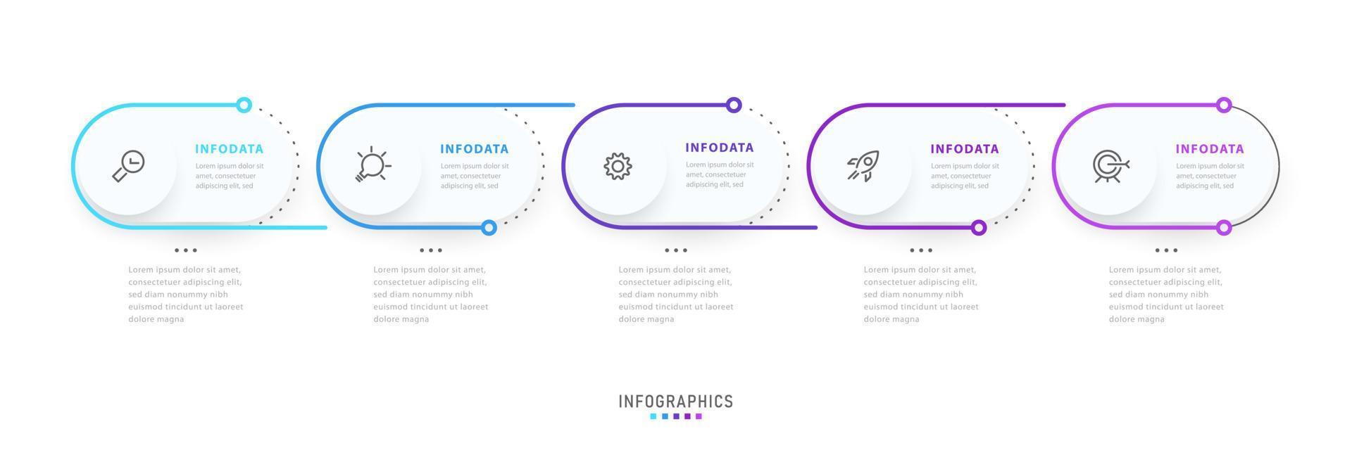 Vektor-Infografik-Etikettendesign-Vorlage mit Symbolen und 5 Optionen oder Schritten. kann für Prozessdiagramme, Präsentationen, Workflow-Layouts, Banner, Flussdiagramme und Infografiken verwendet werden. vektor