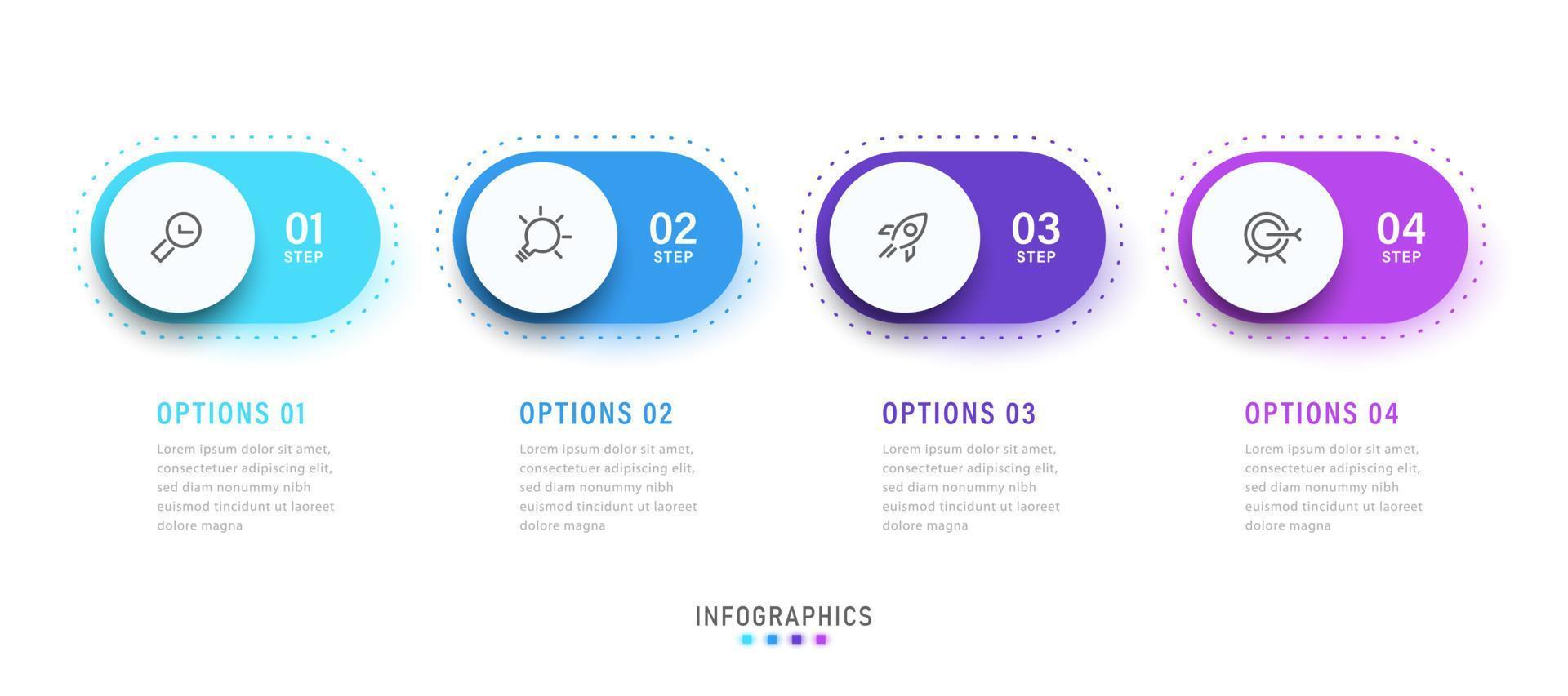 vektor infographic etikett designmall med ikoner och 4 alternativ eller steg. kan användas för processdiagram, presentationer, arbetsflödeslayout, banner, flödesschema, infograf.