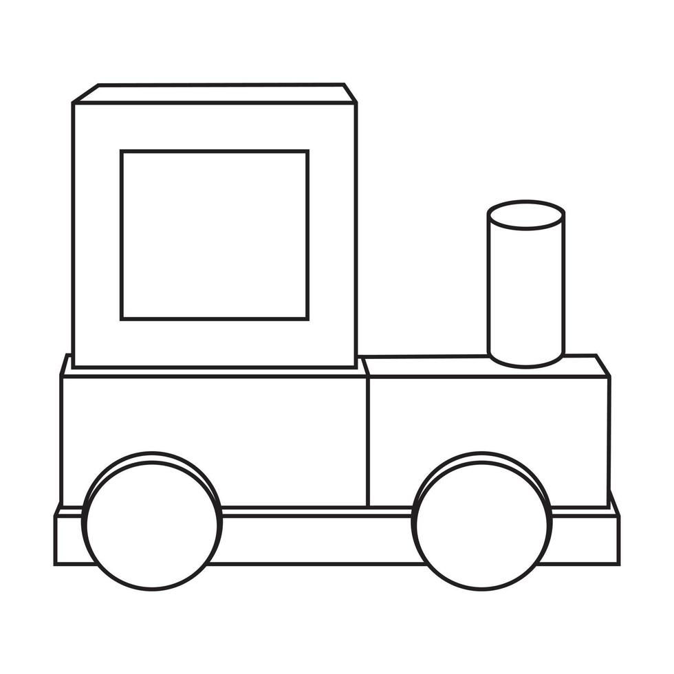 konstruktion av en ånga lokomotiv tillverkad av trä- kuber, kontur färg, vektor isolerat illustration i en platt stil