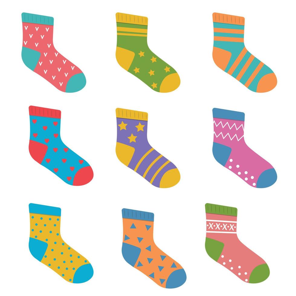 farbige kindersocken, vektorisolierte illustration im cartoon-stil vektor