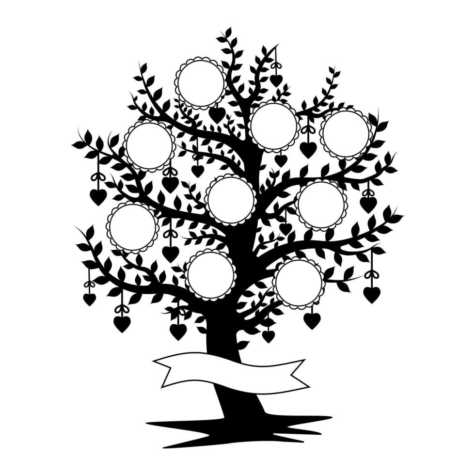 familj träd mall, Färg isolerat vektor illustration av söt tecknad serie.
