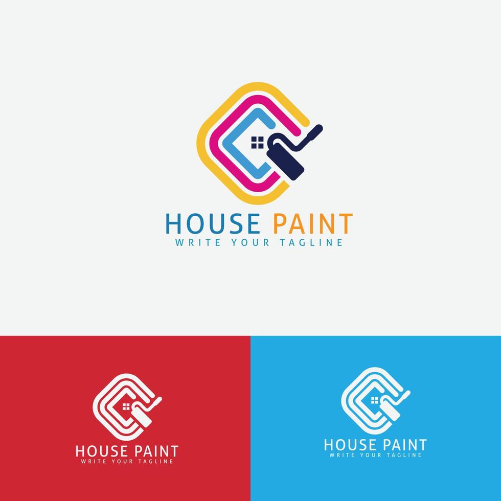Logo-Design-Vorlage für Immobilien-Hausmalerei. das konzept für die auswahl von malern, hausfarbe, reparatur, malservice. vektor
