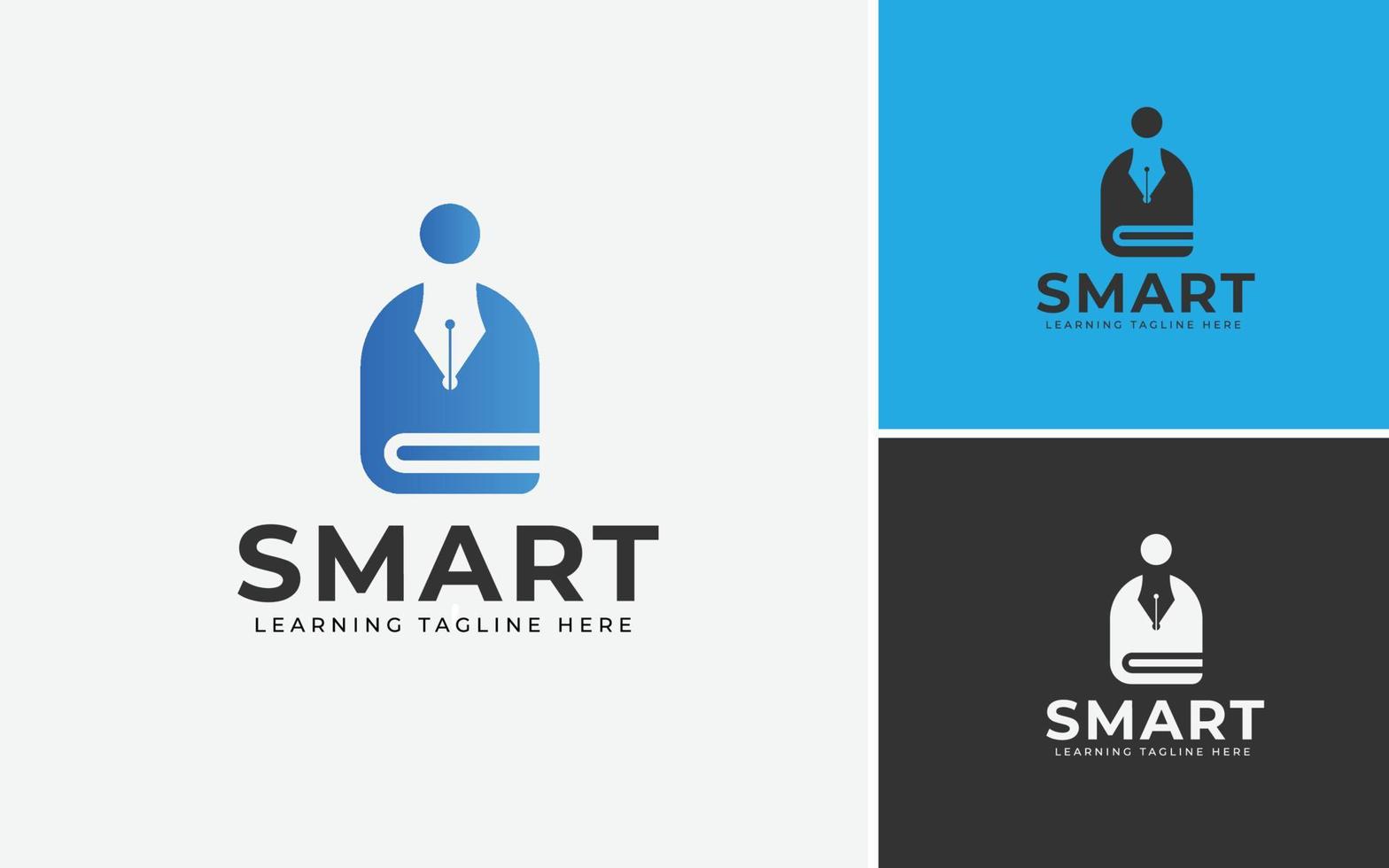 smart utbildning logotyp design mall. begrepp för bok, penna, slips, herre stil. vektor