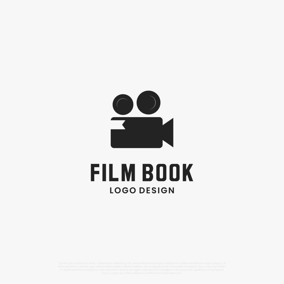 Filmbuch-Logo-Design modern, Projektor mit Buch-Logo-Symbol-Vorlagensilhouette vektor