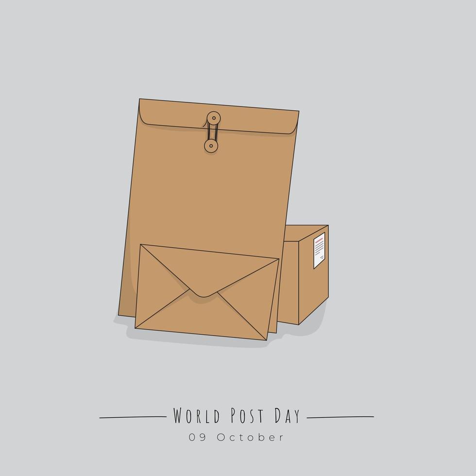 stor och liten kuvert med kartong i tecknad serie design för värld posta dag mall design vektor