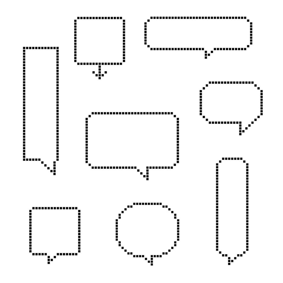 samling uppsättning av retro spel 8 bit linje pixel Tal bubbla ballong svart och vit Färg, platt design vektor illustration