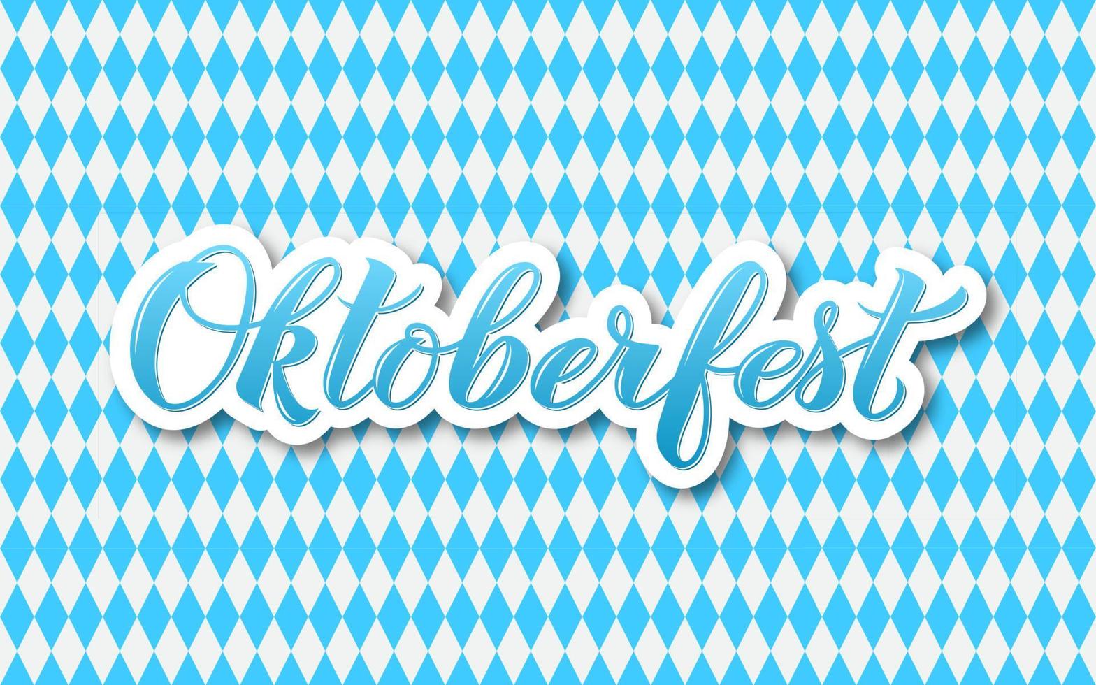 oktoberfest 3d-kalligrafie-handbeschriftung auf blau-weiß kariertem hintergrund. Bayerisches Bierfest. Vektorvorlage für Ihr Logo-Design, Poster, Banner, Flyer, T-Shirt, Einladung. vektor