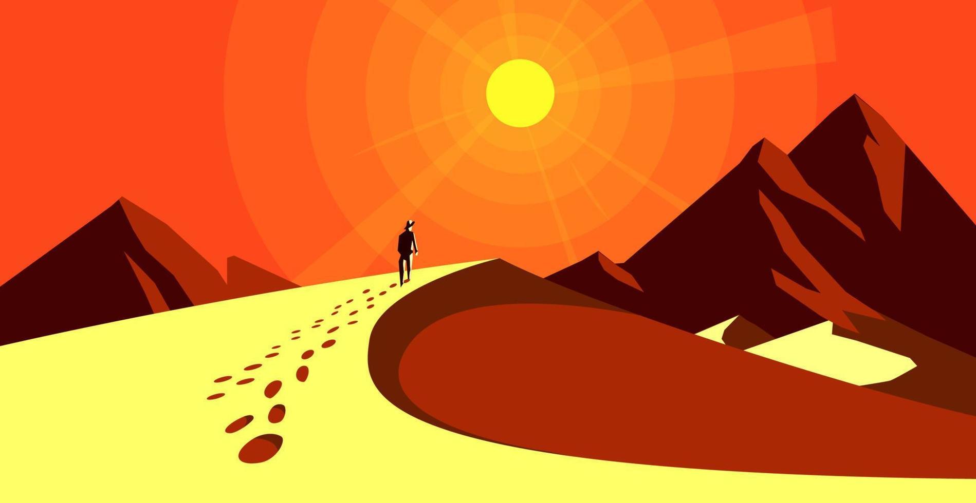 Retro-Illustration eines Mannes mit Blick auf den Horizont. Retro-Hintergrund mit Farbverlauf vektor