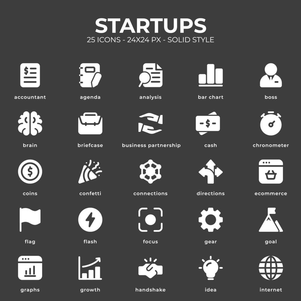 Startups Icon Pack mit schwarzer Farbe vektor