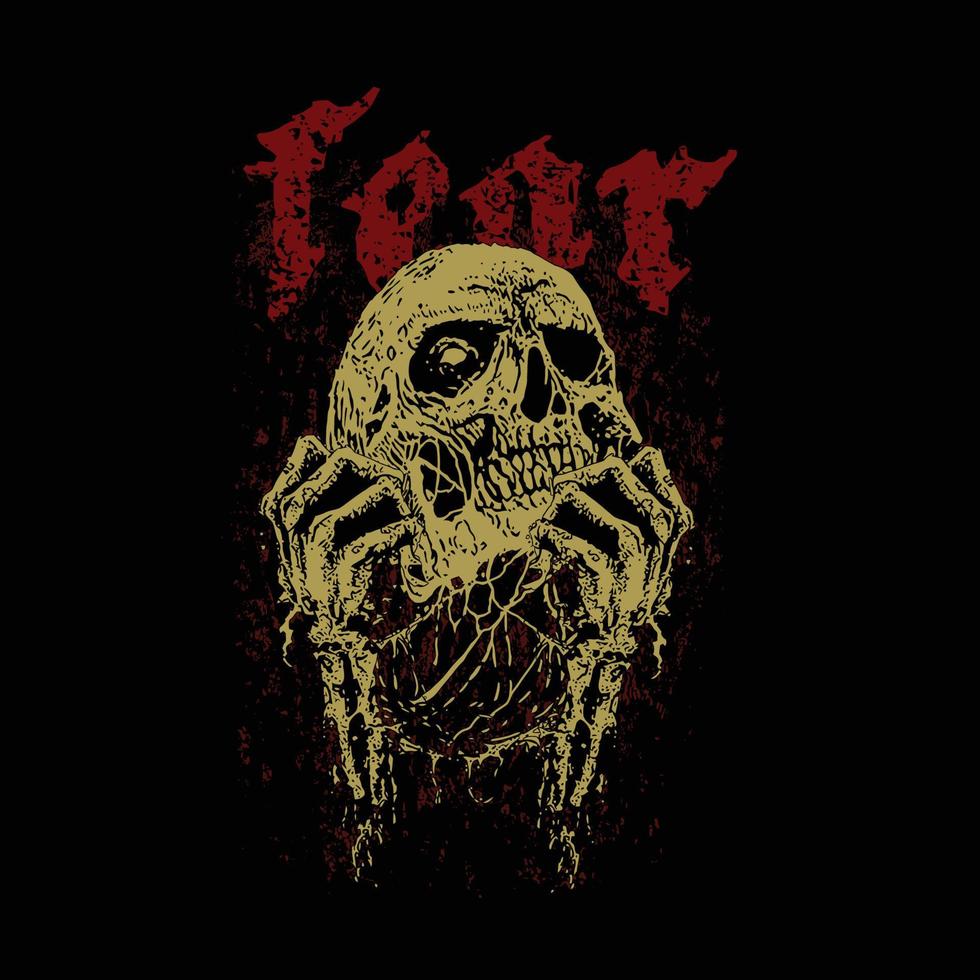 Totenkopf-Death-Metal-Illustration. Horrorkunst, T-Shirt-Design, Druckdesign vektor