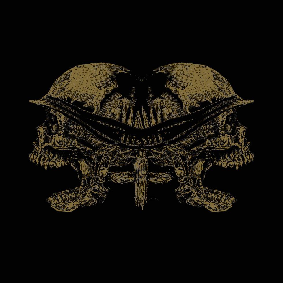 Schädel mit Militärhelm. Death-Metal-Illustration für T-Shirt-Design vektor