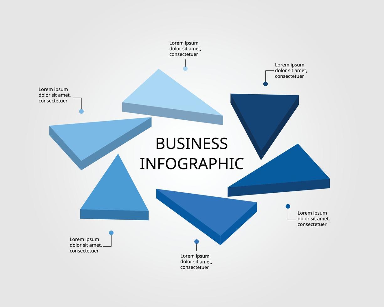 Dreiecksvorlage für Infografik zur Präsentation für 6 Elemente vektor