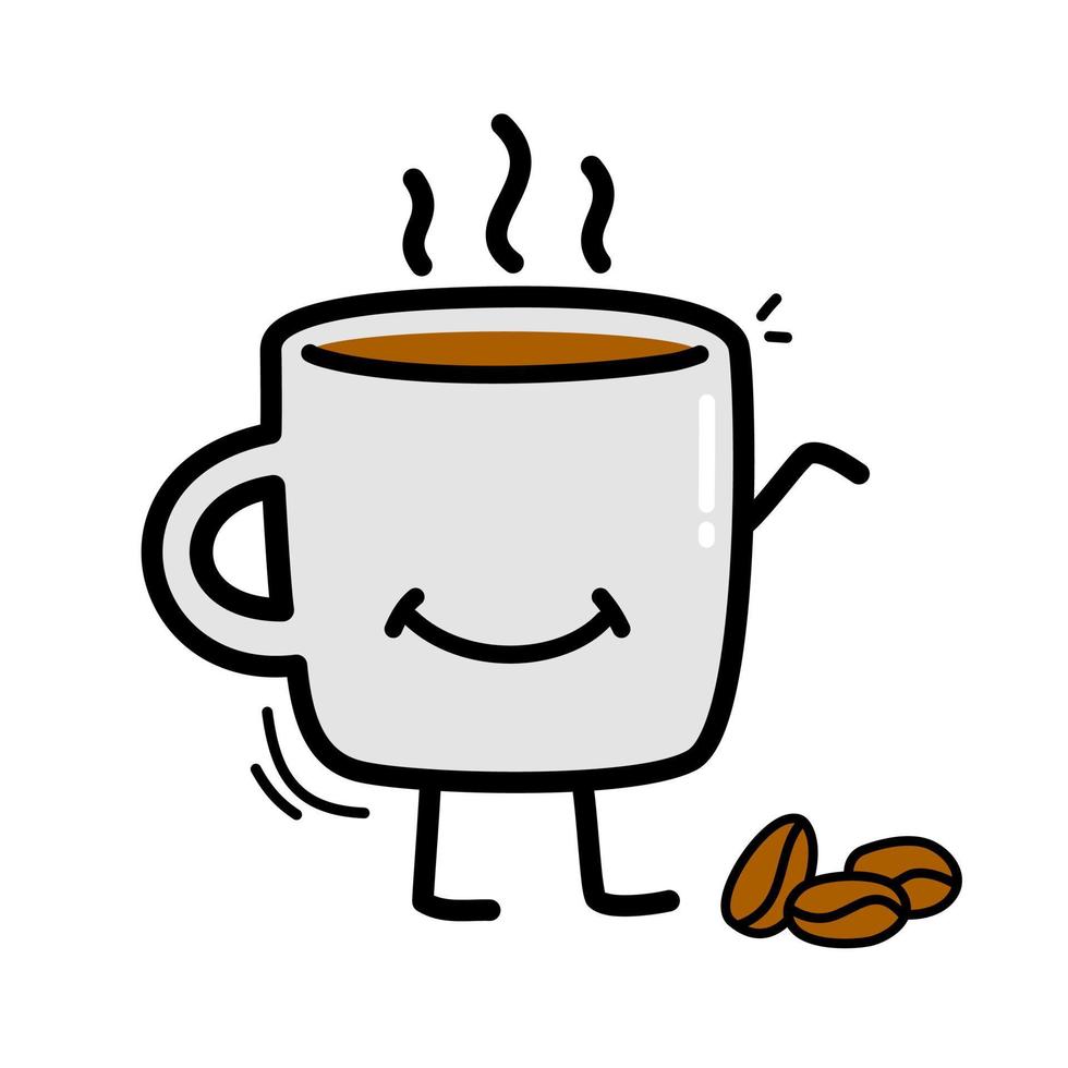 kaffe kopp bönor tecknad serie klotter hand dragen vektor illustration platt stil. lämplig för maskot logotyp karaktär.