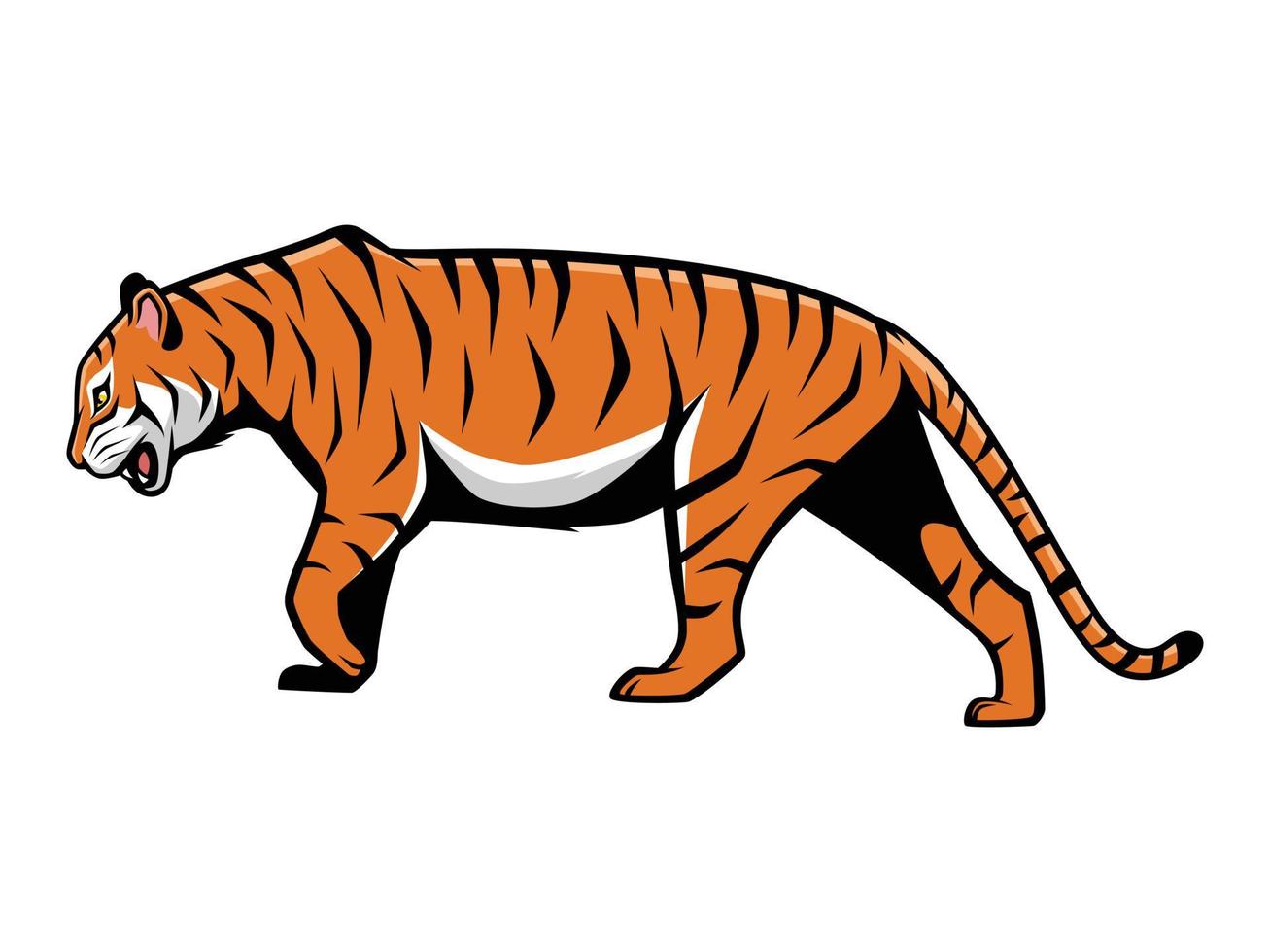 Tiger Walking Vektor Cartoon Illustration Maskottchen Logo isoliert auf weißem Hintergrund