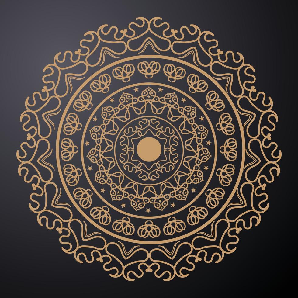 bohemisk mandala skriva ut, antistress färg bok, tatuering design orientalisk eller indian, islamic mystisk hand dragen prydnad för meditation eller yoga vektor illustration. guld Färg