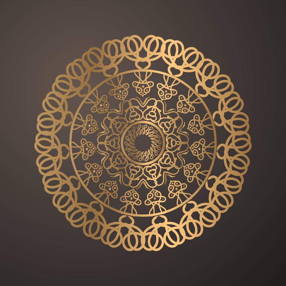 bohemisk mandala skriva ut, antistress färg bok, tatuering design orientalisk eller indian, islamic mystisk hand dragen prydnad för meditation eller yoga vektor illustration. guld Färg