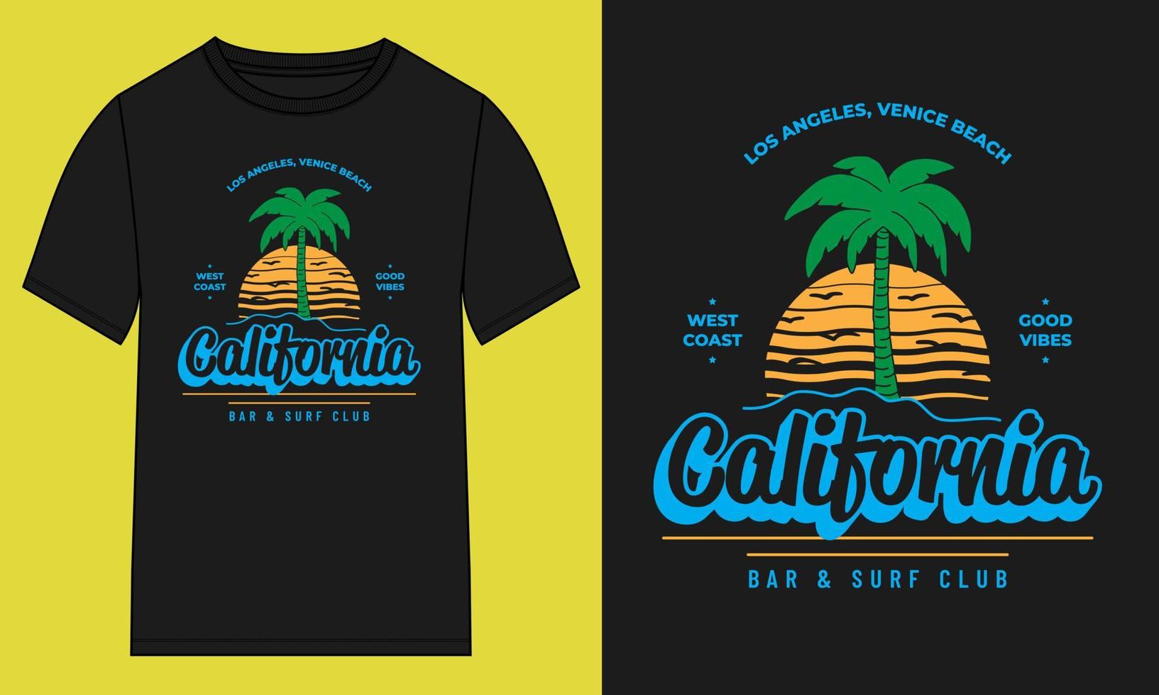 Designvorlage für T-Shirt mit Kalifornien-Schriftzug, Vektorillustration vektor