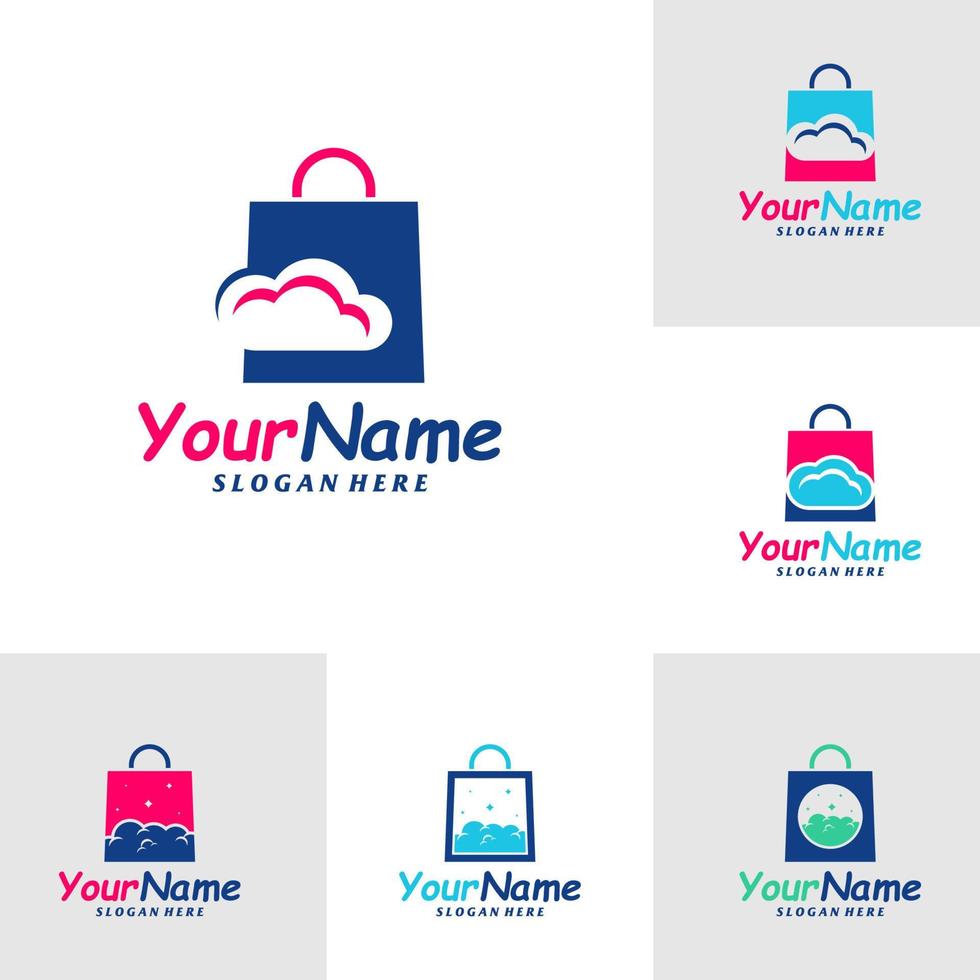 Satz von Cloud-Shop-Logo-Design-Vorlagen. Shop-Logo-Konzept-Vektor. kreatives Symbolsymbol vektor