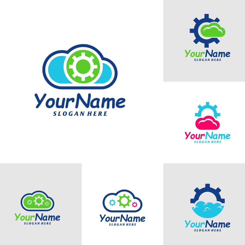 Satz von Cloud-Gang-Logo-Design-Vorlage. Cloud-Logo-Konzeptvektor. kreatives Symbolsymbol vektor