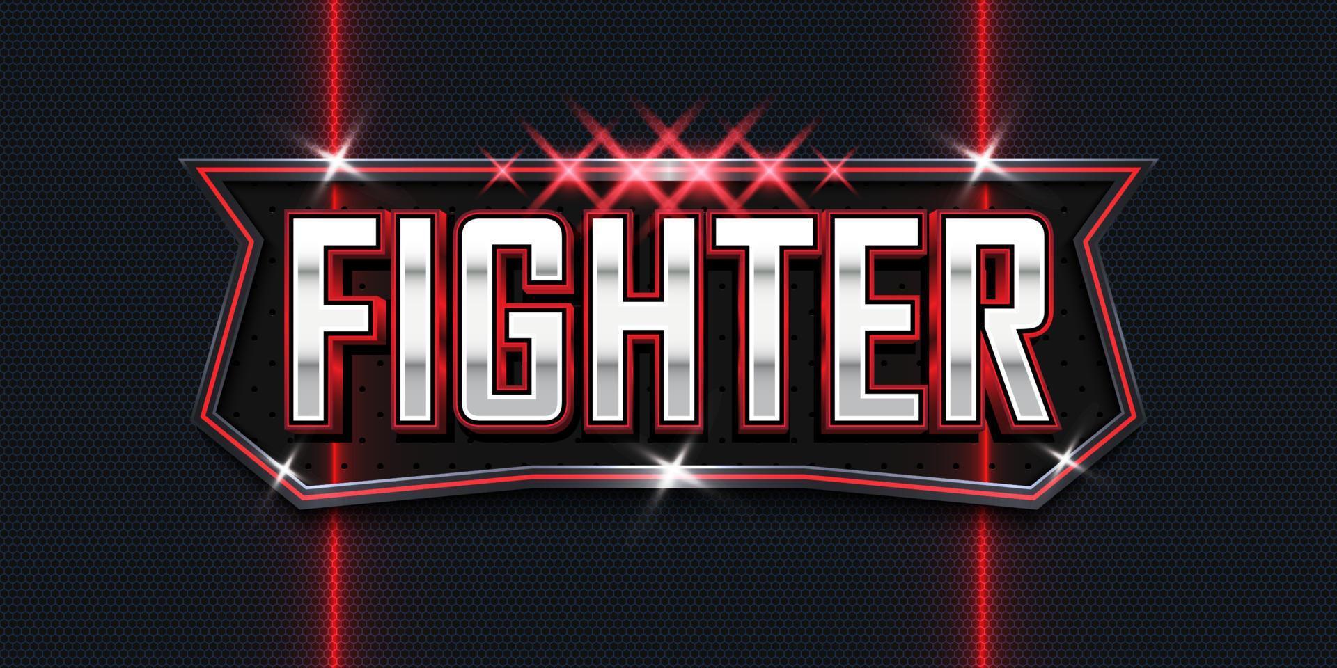 Kämpfer 3D-Texteffekt-Logo mit rotem Glühlicht und Metallemblem vektor