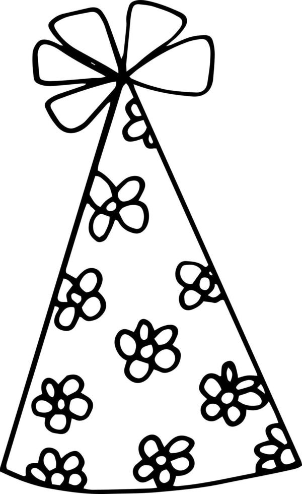 Partyhut mit Blumen. handgezeichneter Doodle-Stil. , minimalistisch, monochrom festlich lustig vektor