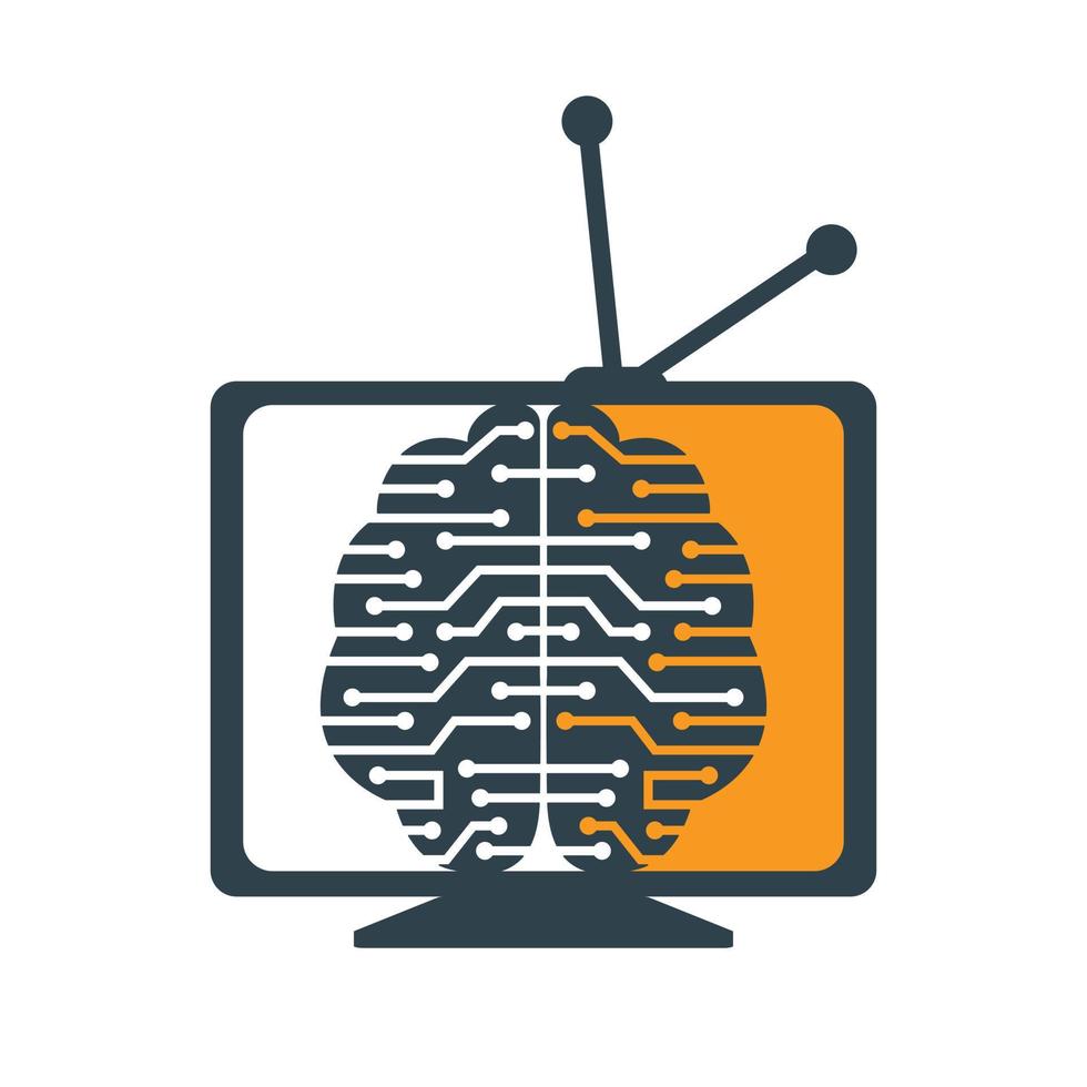 hjärna tv förbindelse logotyp design. digital hjärna TV vektor logotyp mall.
