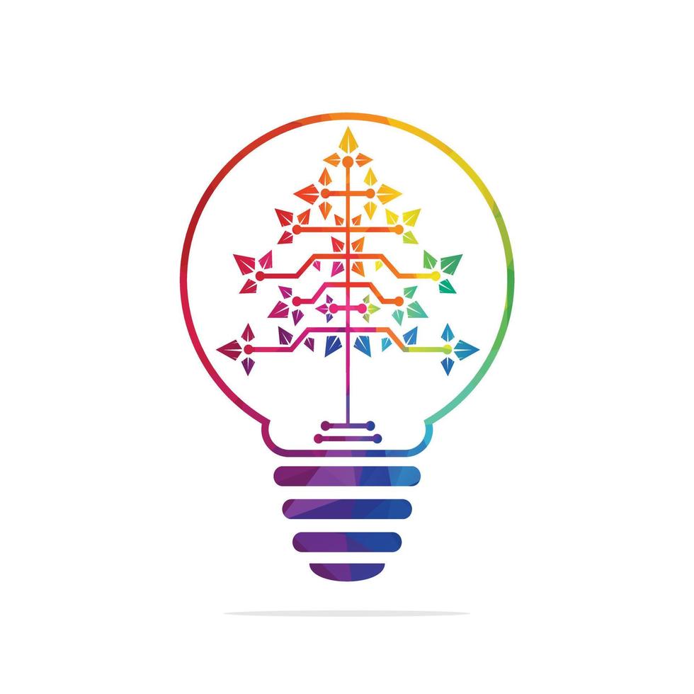Glühlampe digitales Weihnachtsbaum-Logo. technische Dreiecksbaum-Vektorschablonendesign. vektor
