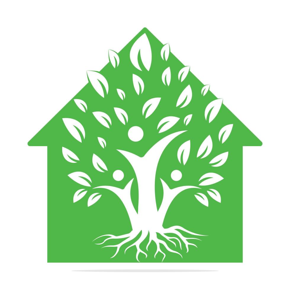 familj träd och rötter Hem form logotyp design. familj träd hus symbol ikon logotyp design vektor