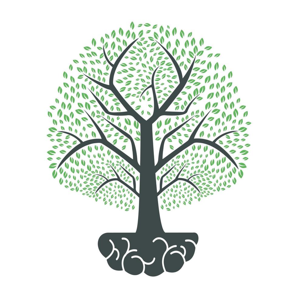 hjärna träd växa logotyp design. tung träd växande på hjärna ikon. vektor