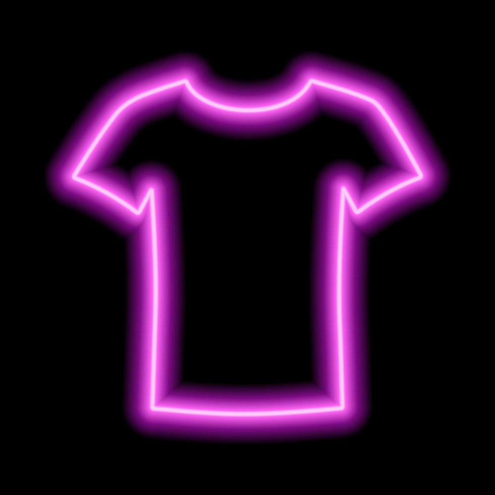 rosa neonumriss eines leeren t-shirts auf schwarzem hintergrund vektor