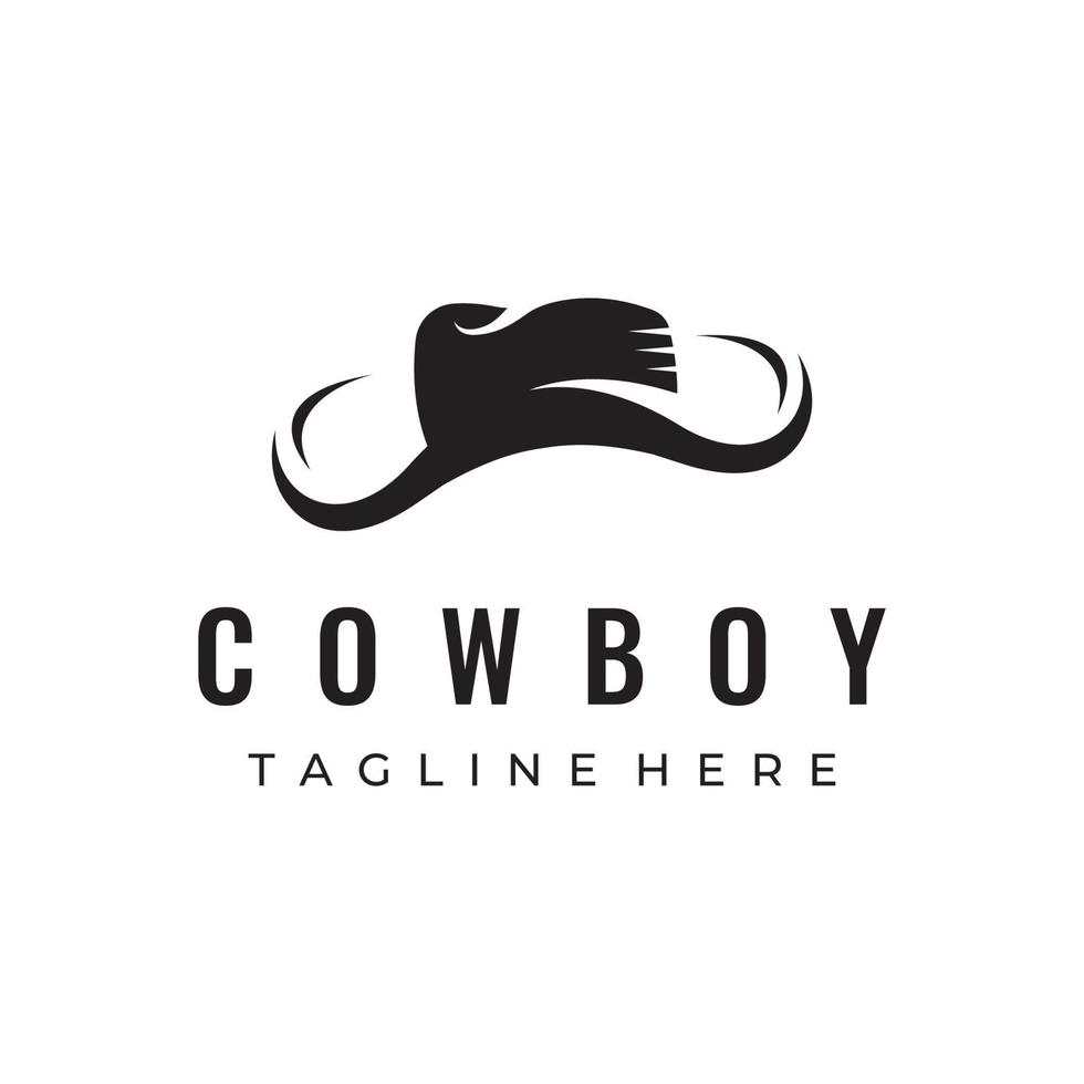 einfache Silhouette Cowboy-Hut-Logo-Template-Design isoliert auf schwarzem und weißem Hintergrund. vektor