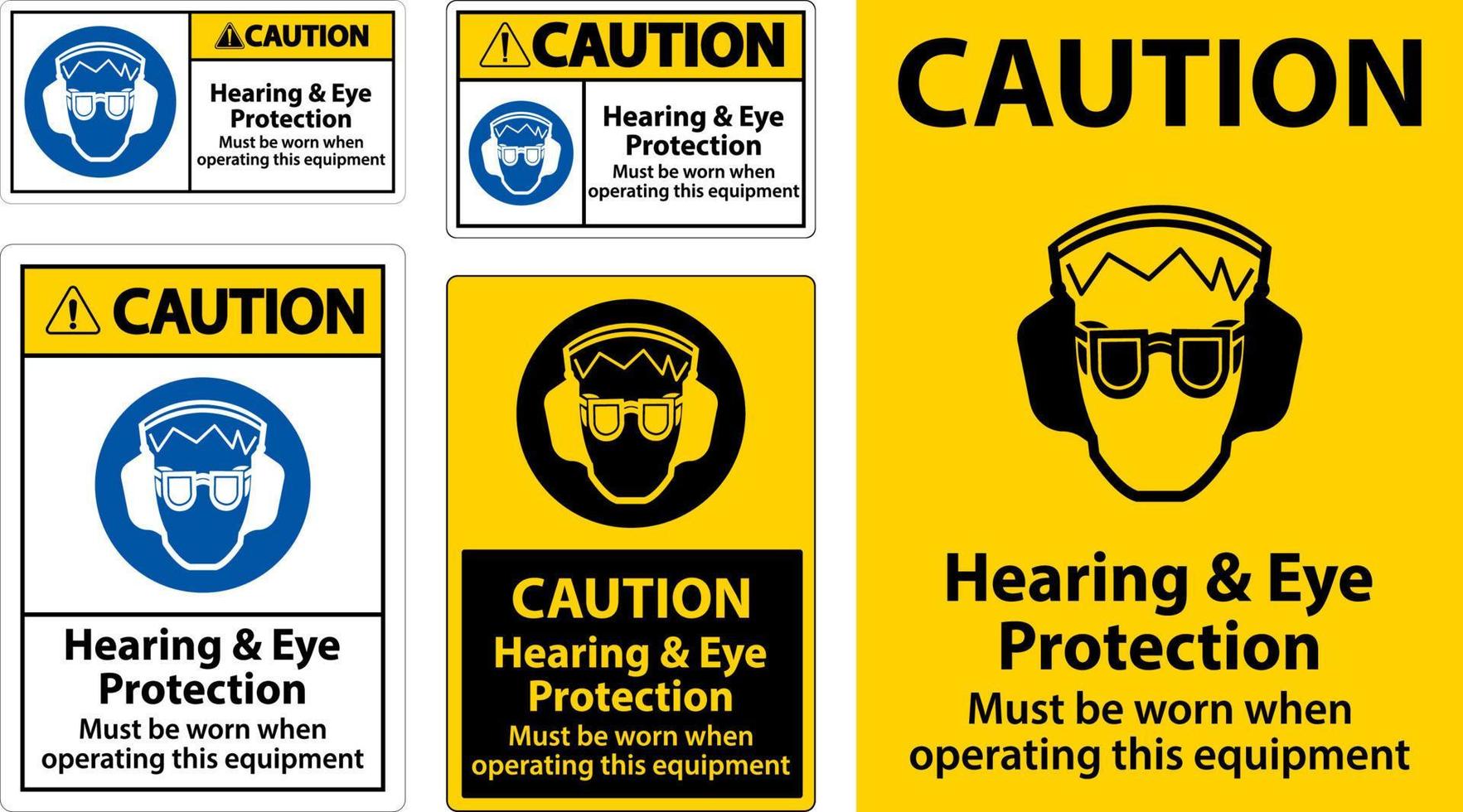 varning hörsel och öga skydd tecken på vit bakgrund vektor