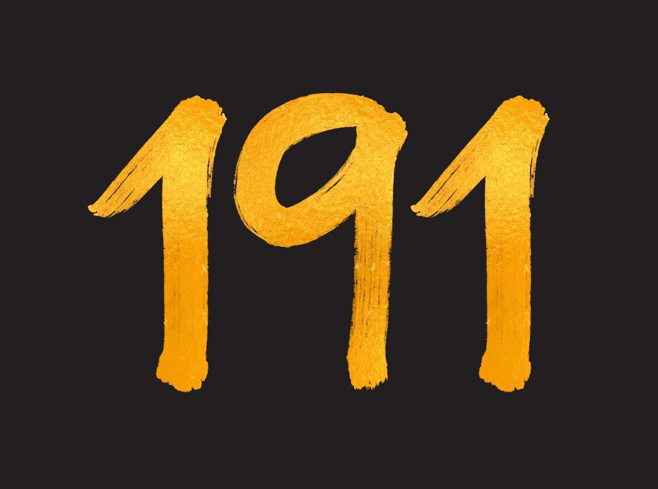 191 siffra logotyp vektor illustration, 191 år årsdag firande vektor mall, 191:e födelsedag, guld text tal borsta teckning hand dragen skiss, siffra logotyp design för skriva ut, t skjorta