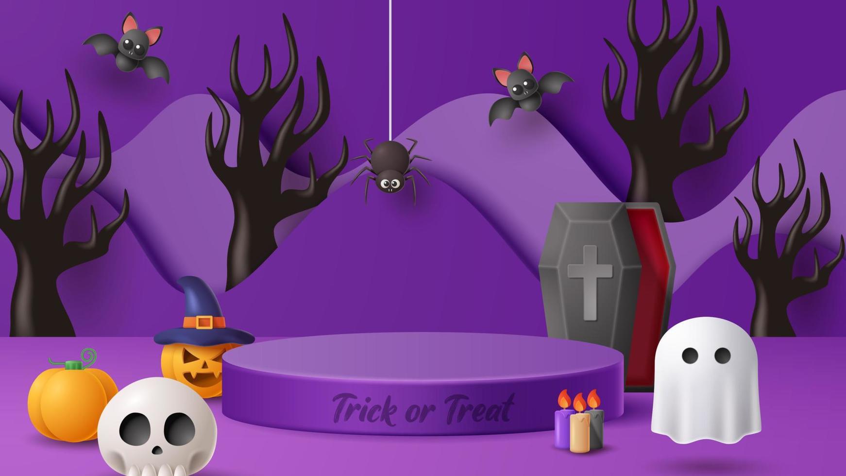 halloween visa podium dekoration bakgrund med skrämmande prydnad. vektor 3d illustration