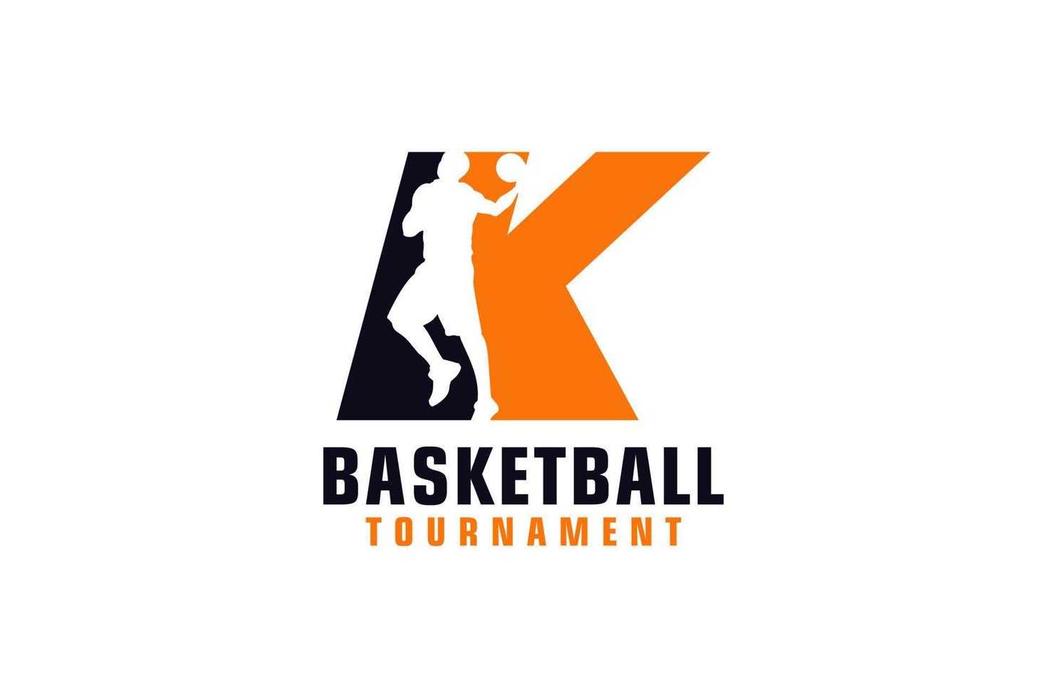 Buchstabe k mit Basketball-Logo-Design. Vektordesign-Vorlagenelemente für Sportteams oder Corporate Identity. vektor