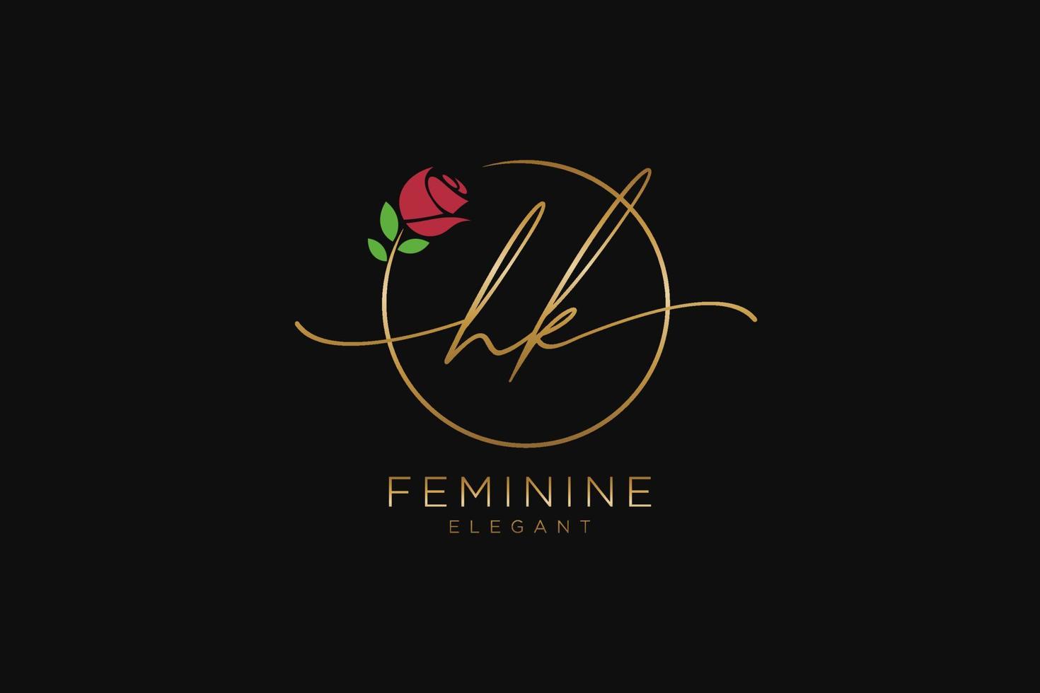 första hk feminin logotyp skönhet monogram och elegant logotyp design, handstil logotyp av första signatur, bröllop, mode, blommig och botanisk med kreativ mall. vektor