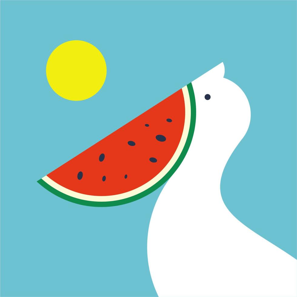 söt minimal illustration av pelikan med vattenmelon design vektor. affisch design mall för Hem dekor vektor