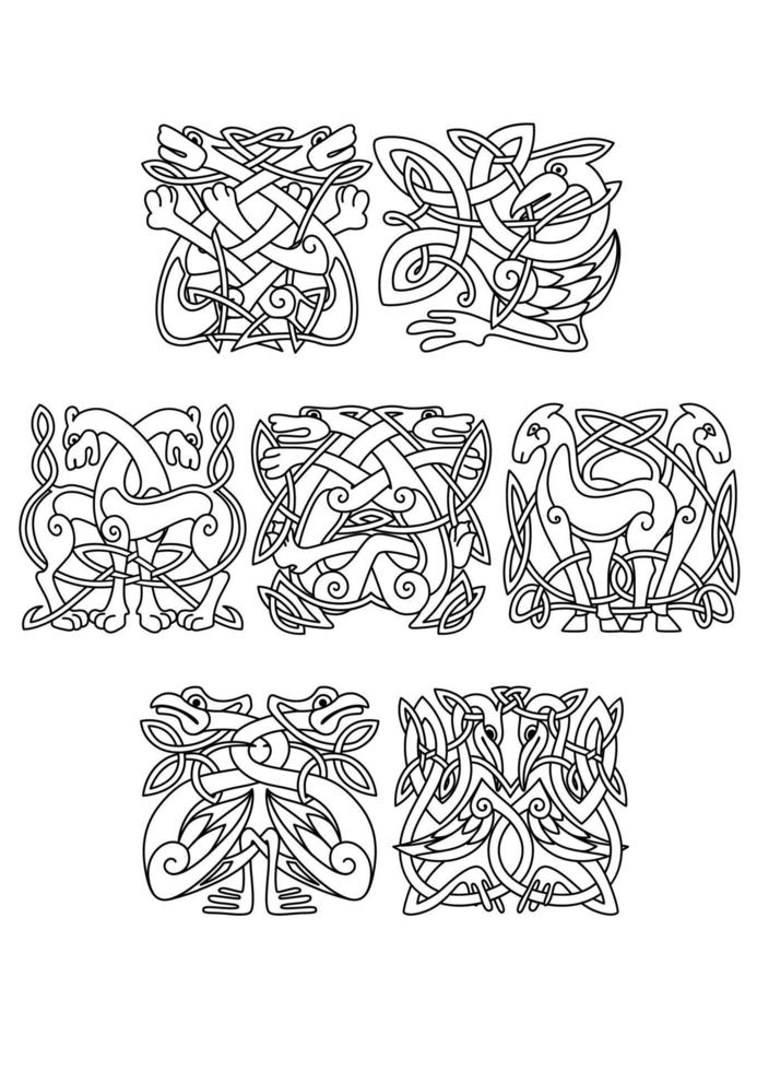 stork, kran och häger fåglar celtic ornament vektor