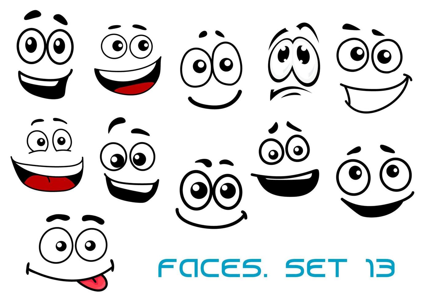 tecknad serie ansikten med olika känslor vektor