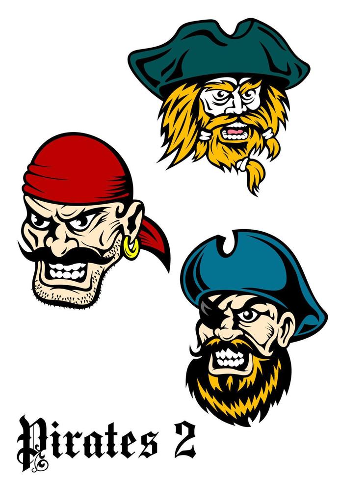 tecknad serie Brutal pirat kaptener uppsättning vektor