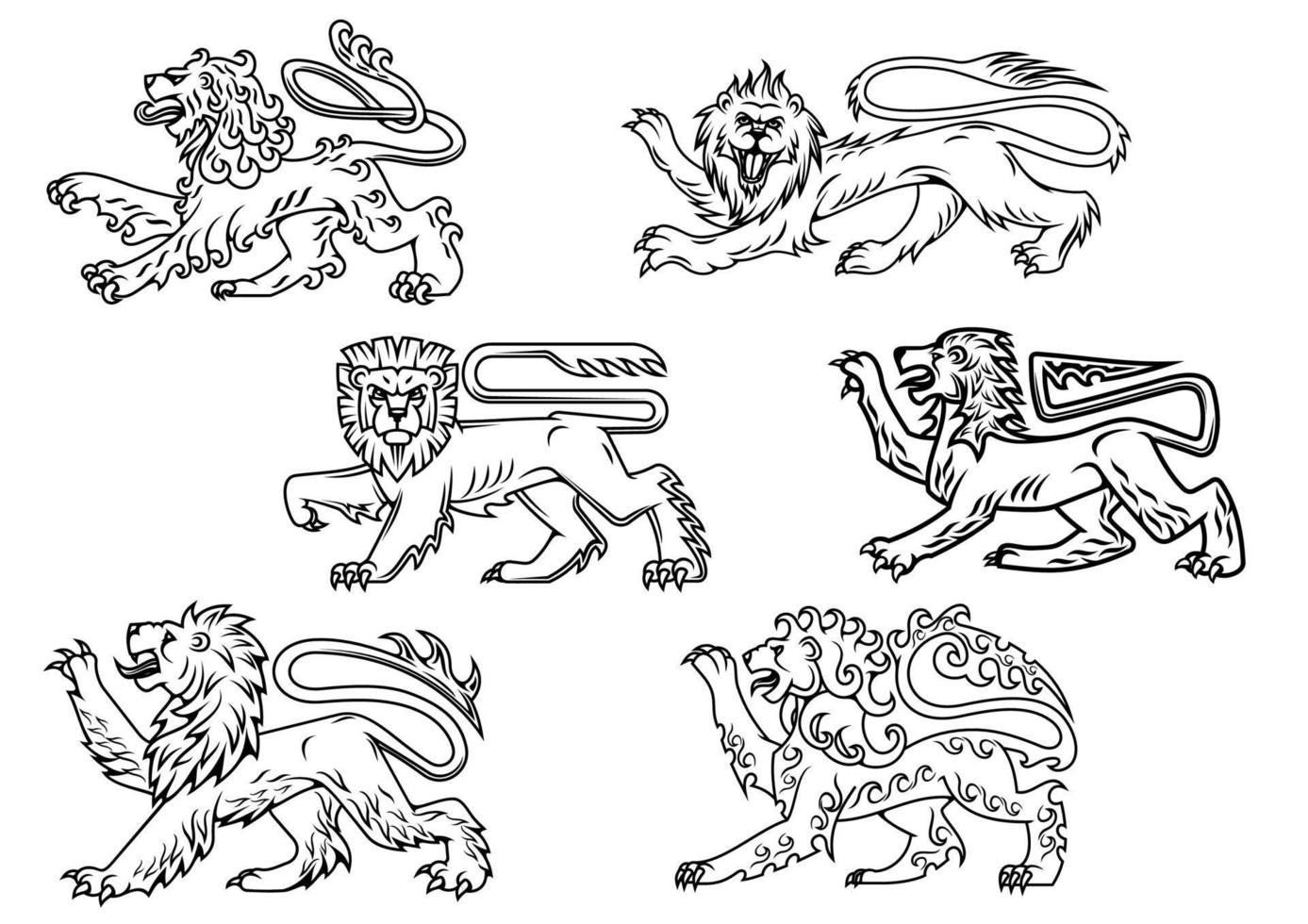 vintage heraldische löwen gesetzt vektor