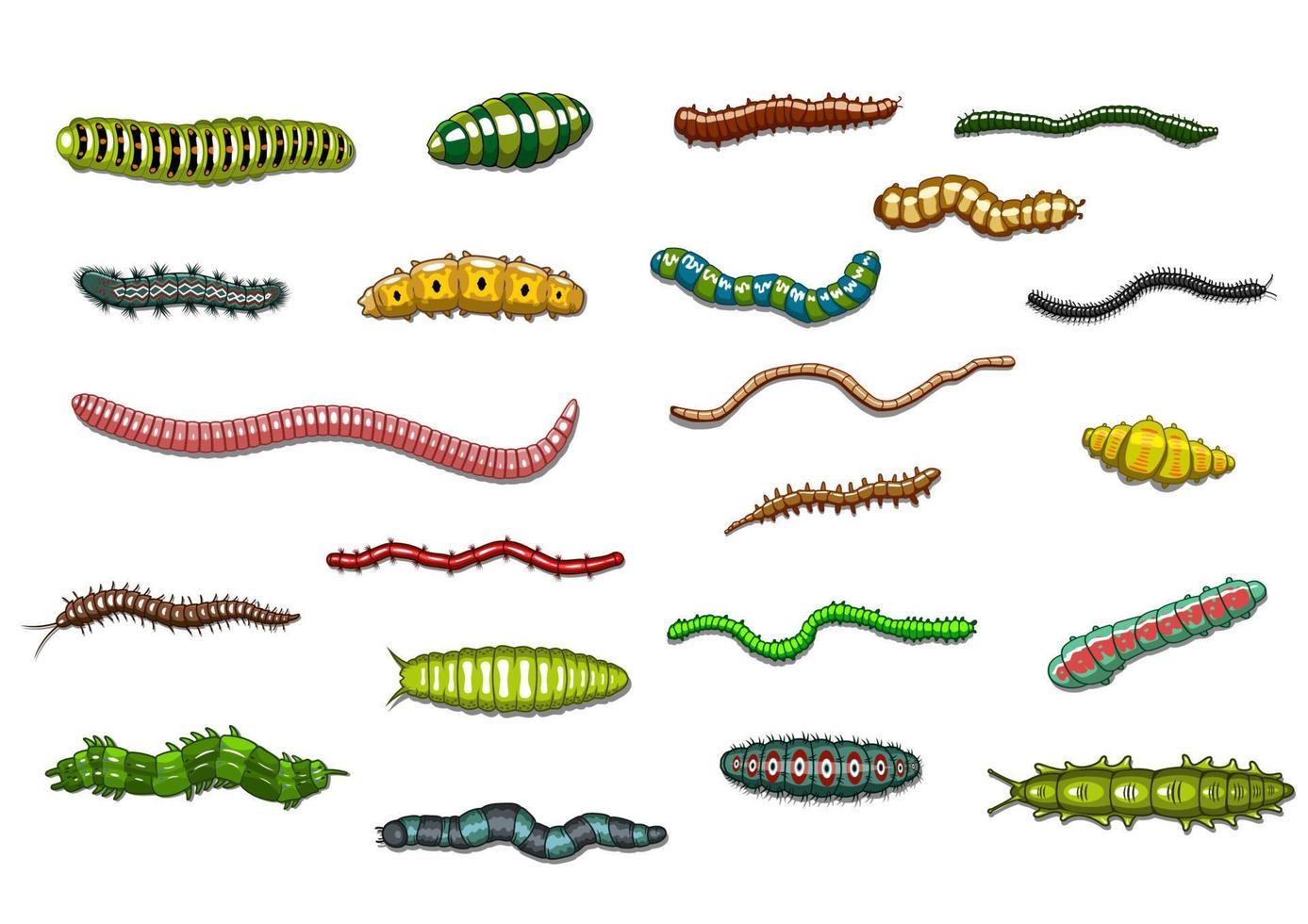 krypande larver och maskar i tecknad serie stil vektor