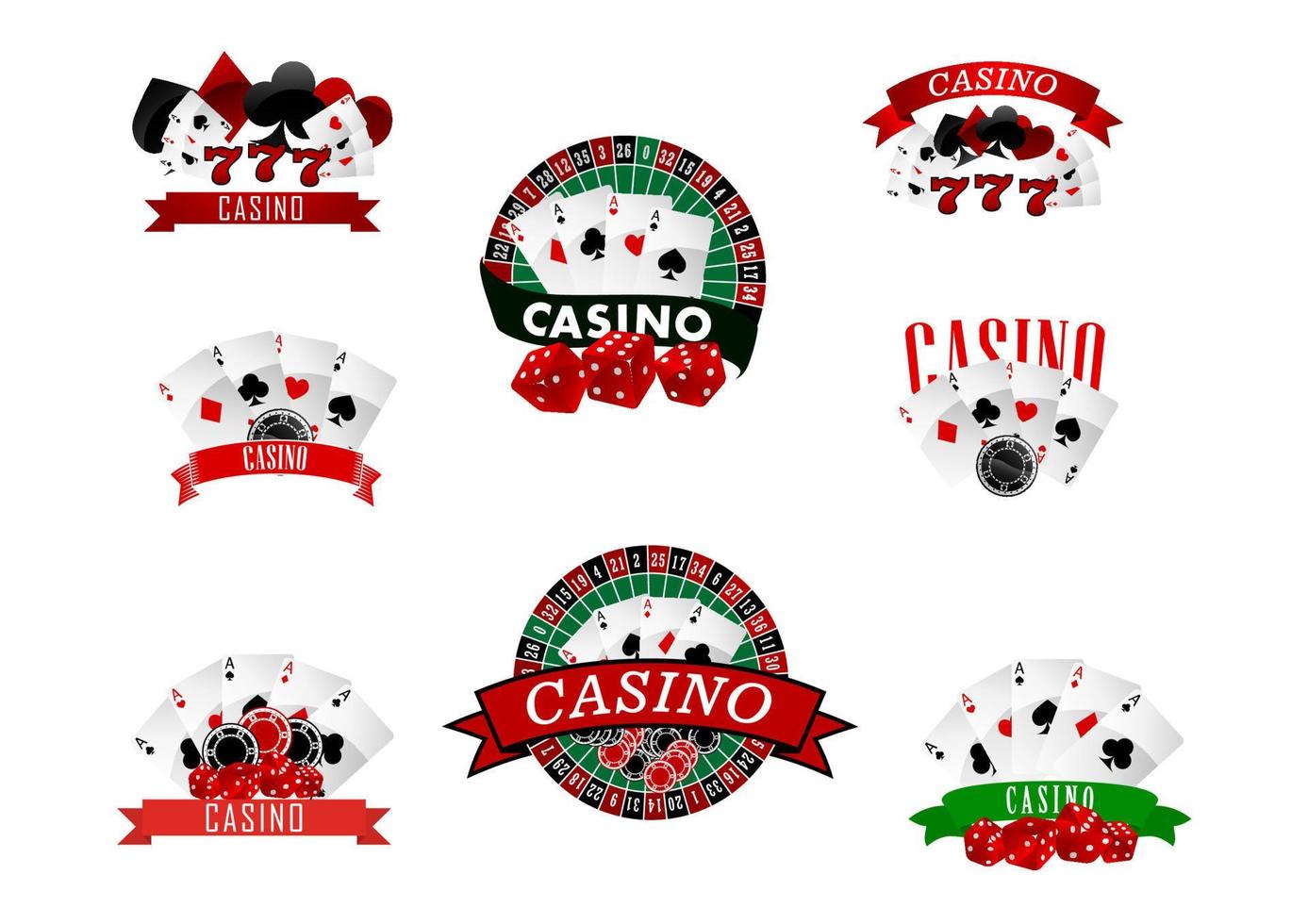 kasino och hasardspel märken, ikoner eller emblem vektor