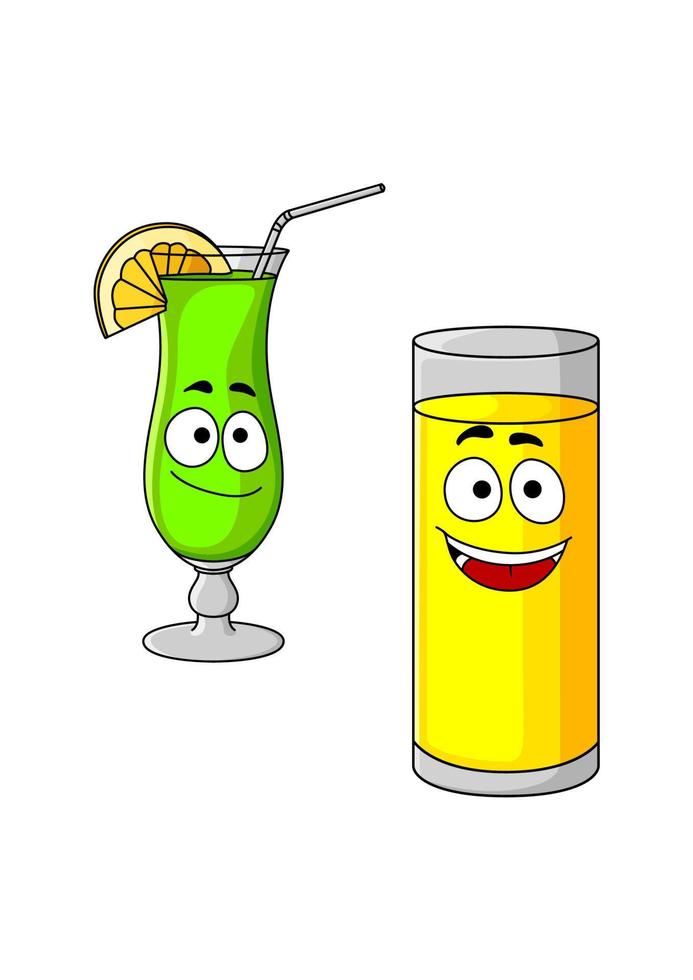 Happy Cartoon Gläser Fruchtsaft und Cocktail vektor