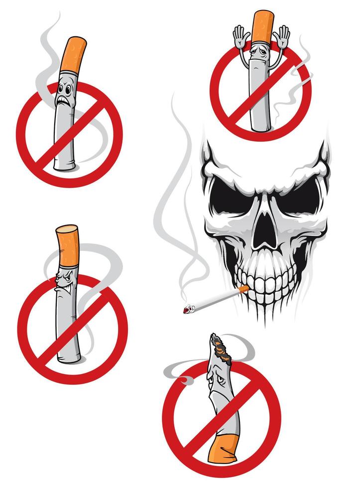 Nej rökning tecken och skalle vektor