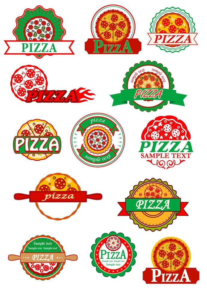 italienische pizza, banner, embleme und etiketten gesetzt vektor